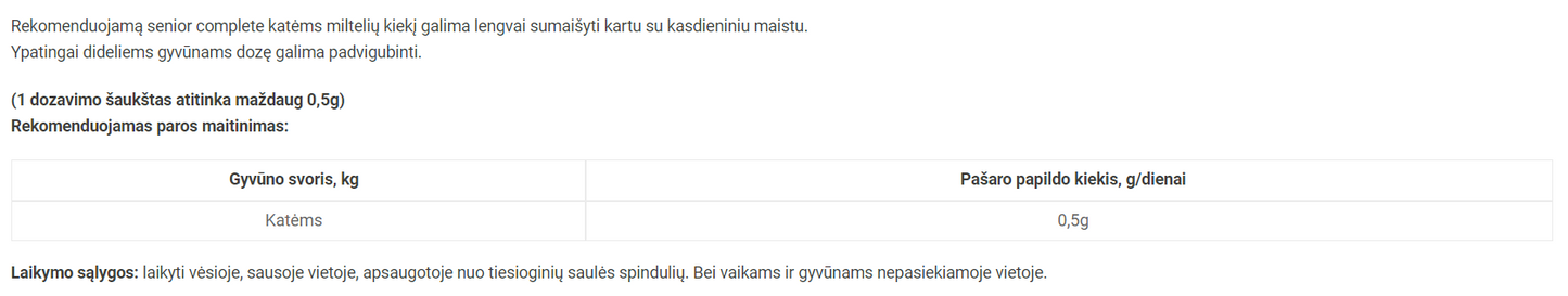 Reavet senior complete maisto papildas katėms, milteliai 50g