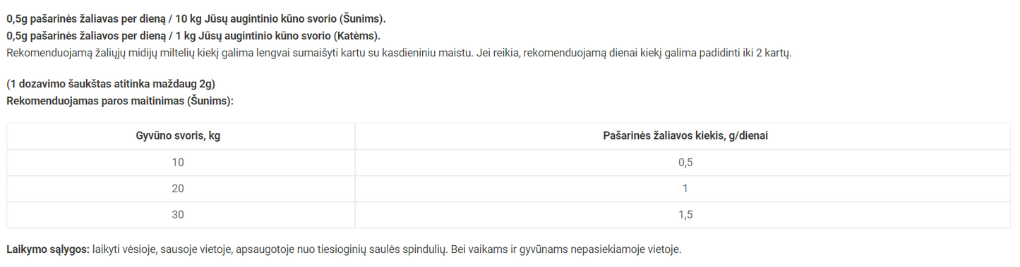 Reavet žaliųjų midijų milteliai šunims ir katėms 100g