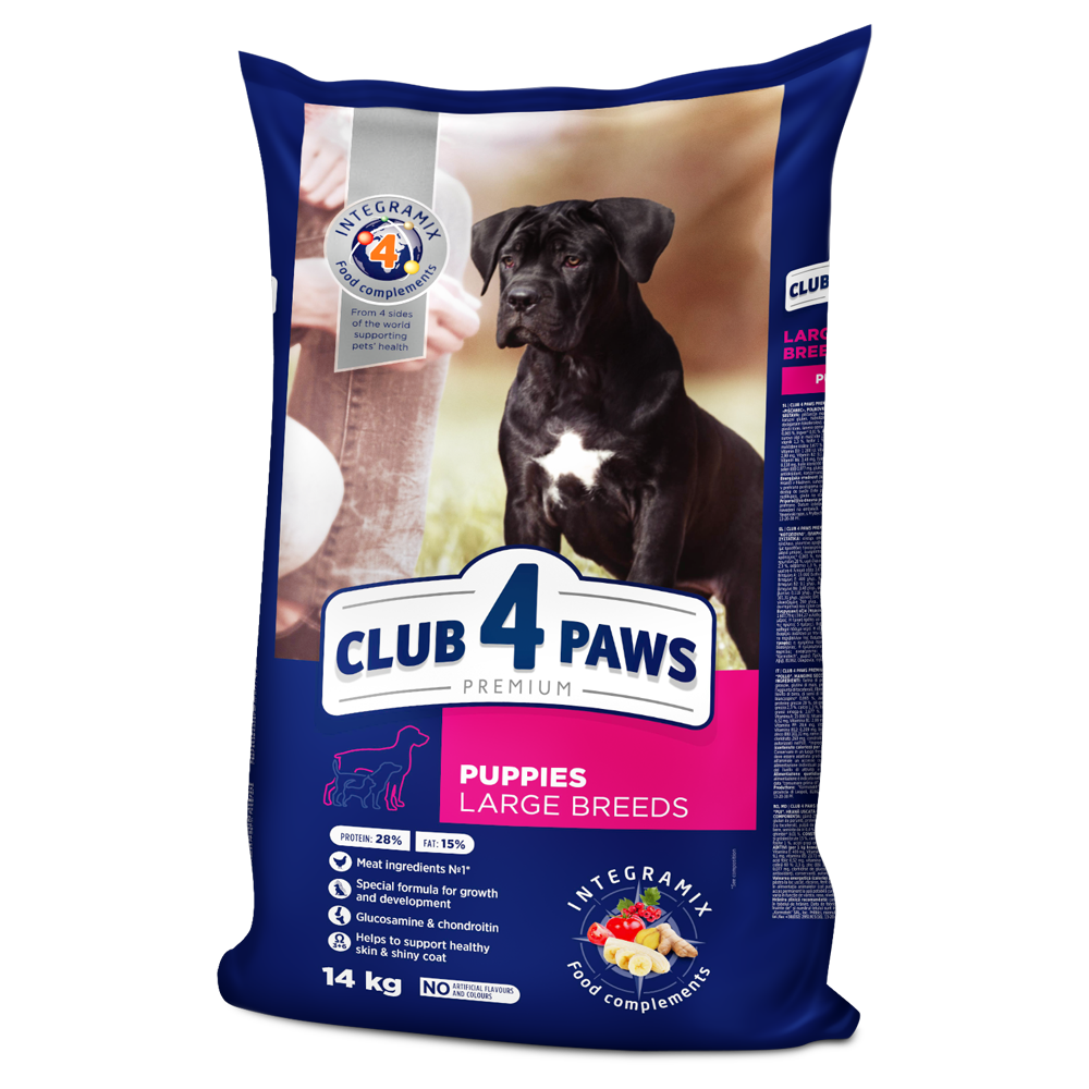 Club4Paws sausas šunų maistas SU VIŠTIENA, didelių veislių šuniukams. 14kg