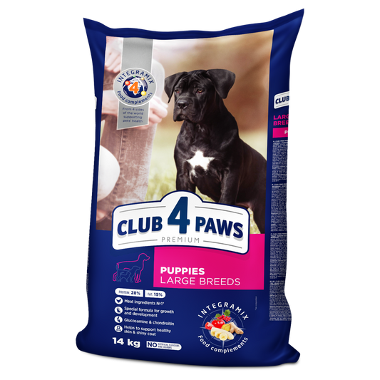 Club4Paws sausas šunų maistas SU VIŠTIENA, didelių veislių šuniukams. 14kg
