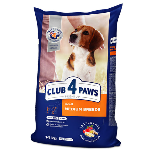 Premium kokybės Club4Paws sausas šunų maistas suaugusiems vidutinių veislių šunims, 20kg