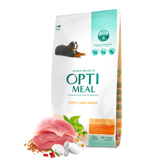 Optimeal sausas šuniukų maistas SU KALAKUTIENA, didelėms veislėms. 4kg