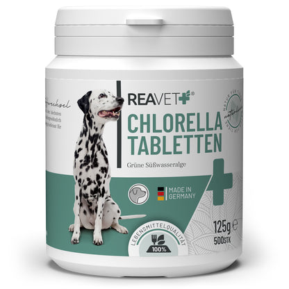 Reavet žaliadumblių chlorelės šunims, tabletės 500g