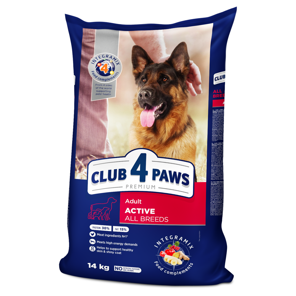 Club4Paws sausas šunų maistas Active, aktyviems visų veislių šunims SU VIŠTIENA 14kg