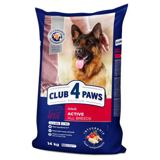 Club4Paws sausas šunų maistas Active, aktyviems visų veislių šunims SU VIŠTIENA 14kg