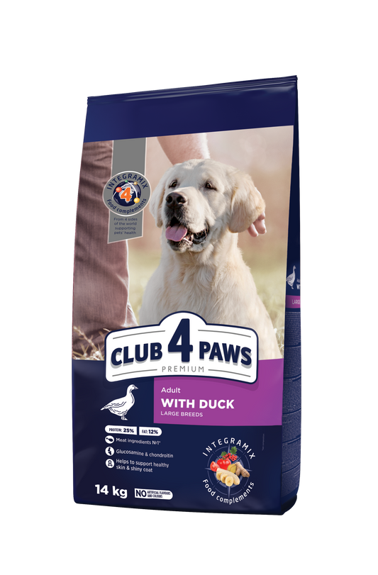 Club4Paws sausas šunų maistas SU ANTIENA, suaugusiems didelių veislių šunims. 14kg