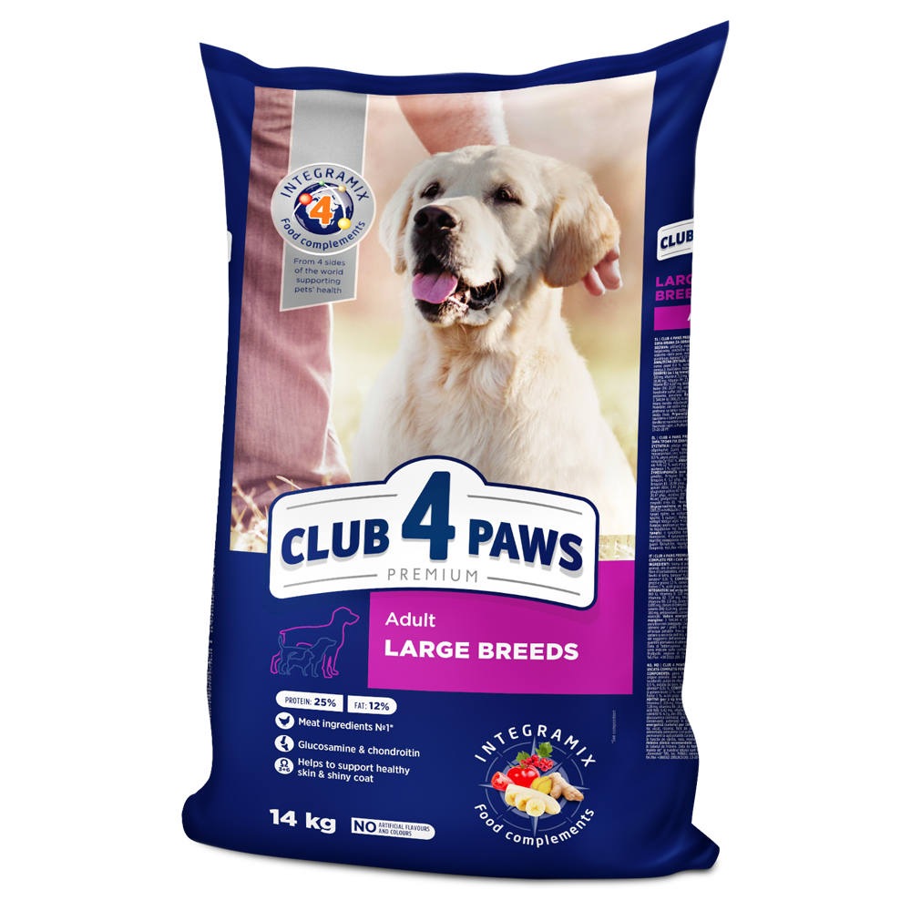 Club4Paws sausas šunų maistas suaugusiems didelių veislių šunims SU VIŠTIENA. 14kg