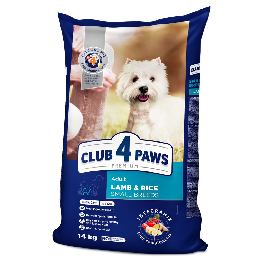 Club4Paws sausas šunų maistas SU ĖRIENA IR RYŽIAIS, suaugusiems mažų veislių šunims. 14kg