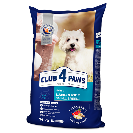 Club4Paws sausas šunų maistas SU ĖRIENA IR RYŽIAIS, suaugusiems mažų veislių šunims. 14kg