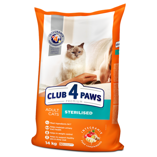 Club4Paws sausas kačių maistas Sterilised SU VIŠTIENA 14kg